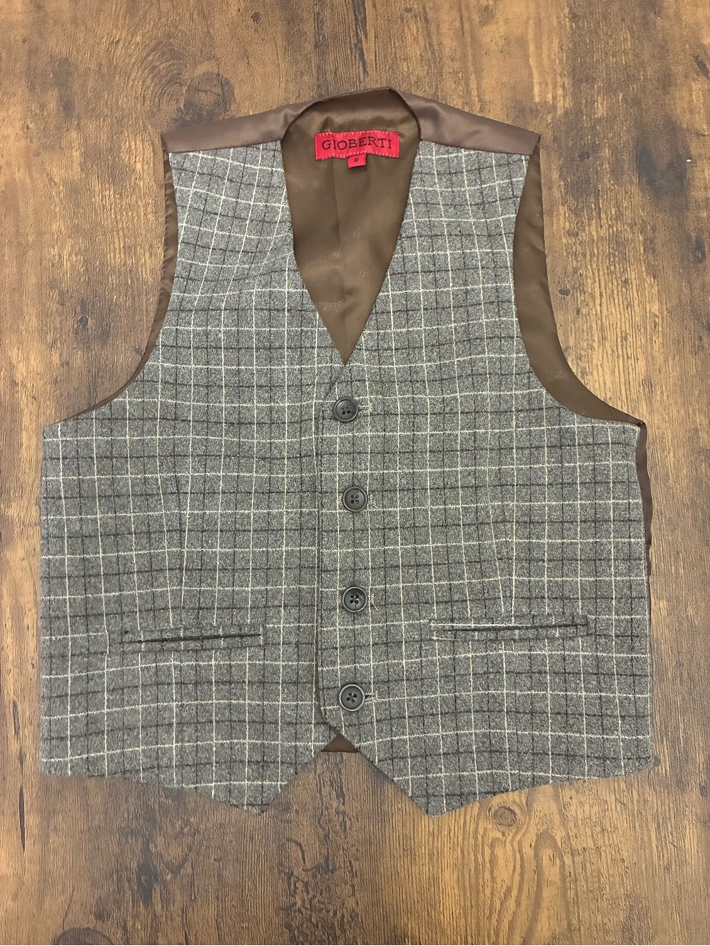 Gioberti Boy’s 5 Brown Plaid Tweed Suit Vest